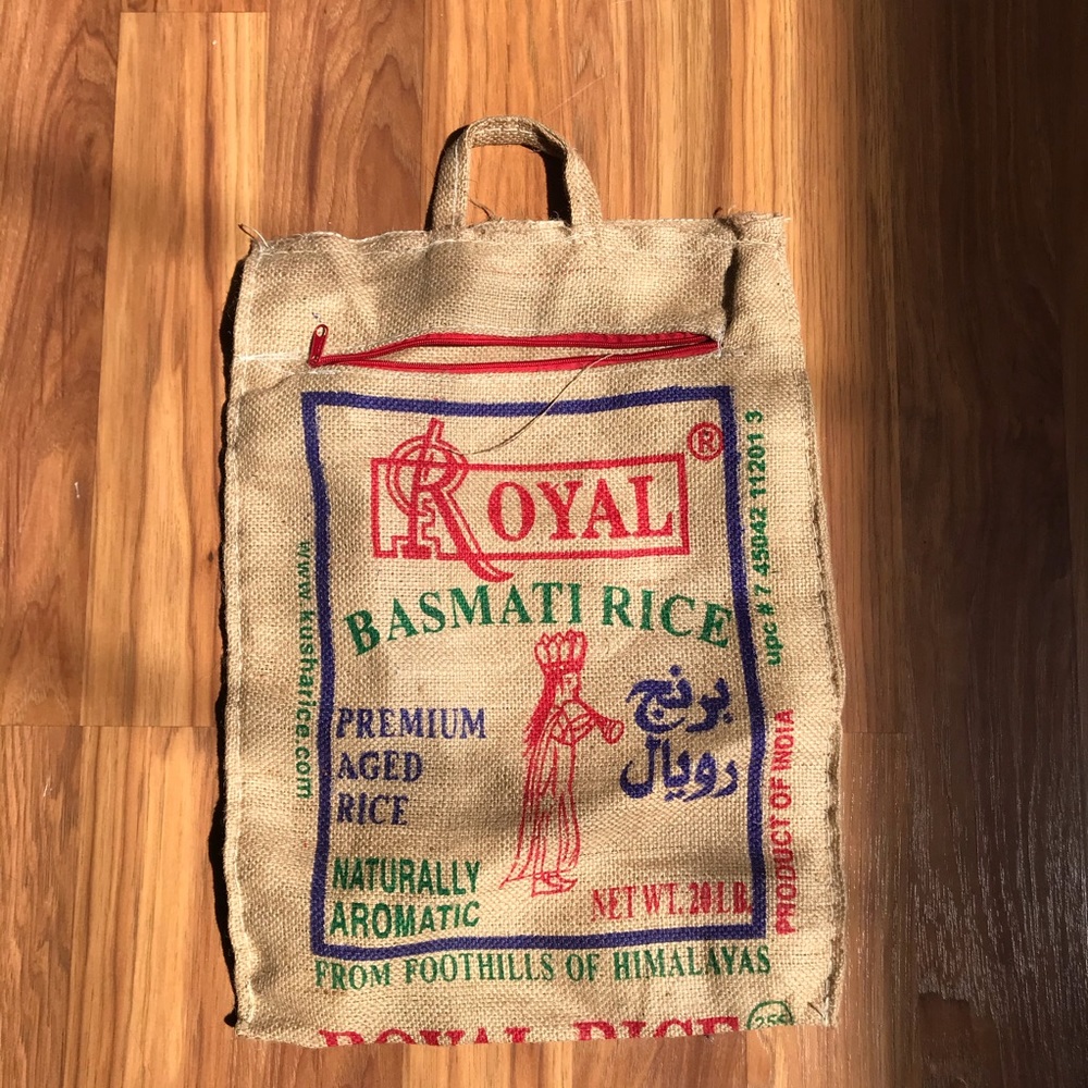 Burlap Basmati Rice Bag w/ functional zipper
